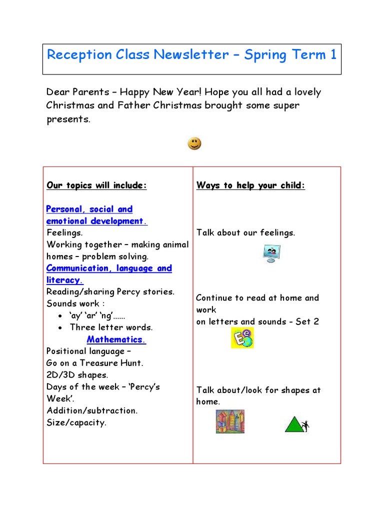 Spring Term 1 Reception Newsletter | PDF