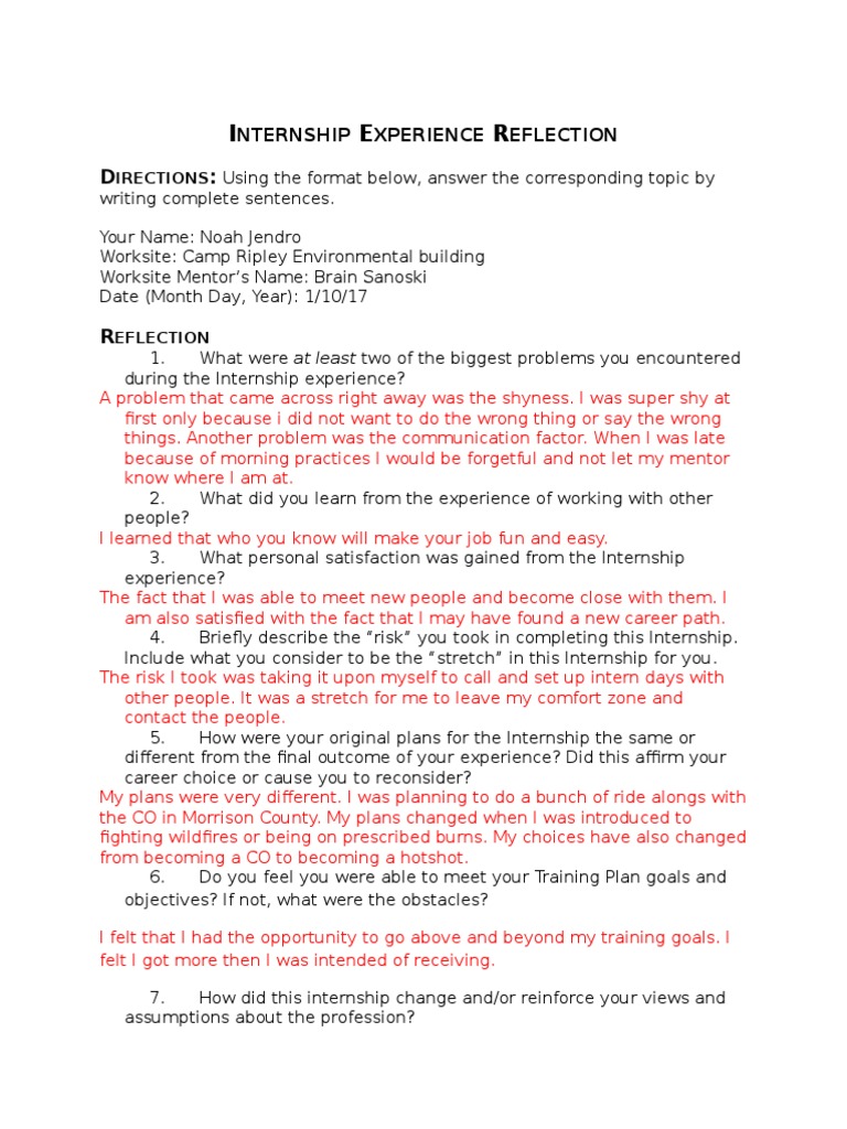 Internship Reflection: Personal Growth Insights | PDF | Internship ...