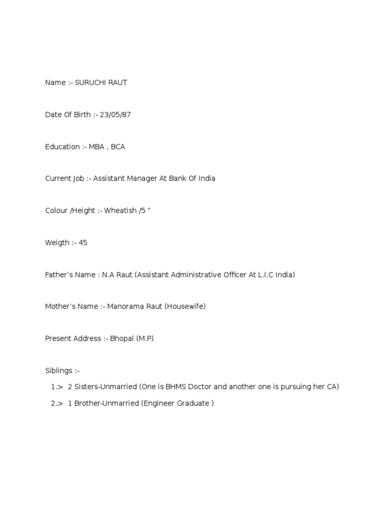 Biodata of Suruchi Raut | PDF | Career & Growth | Religion & Spirituality