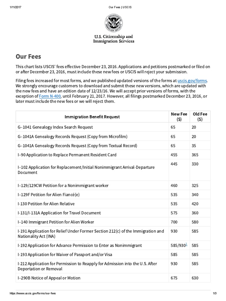 USCIS Fee increase Permanent Residence (United States) United