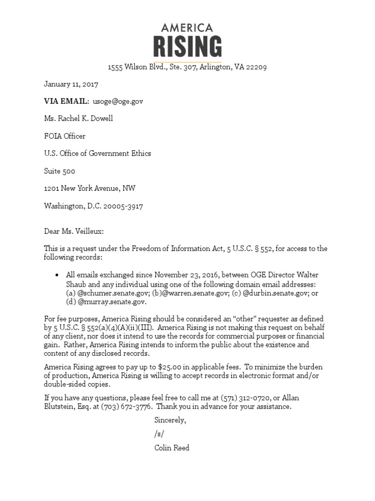 OGE FOIA by America Rising | PDF | Freedom Of Information Act (United ...