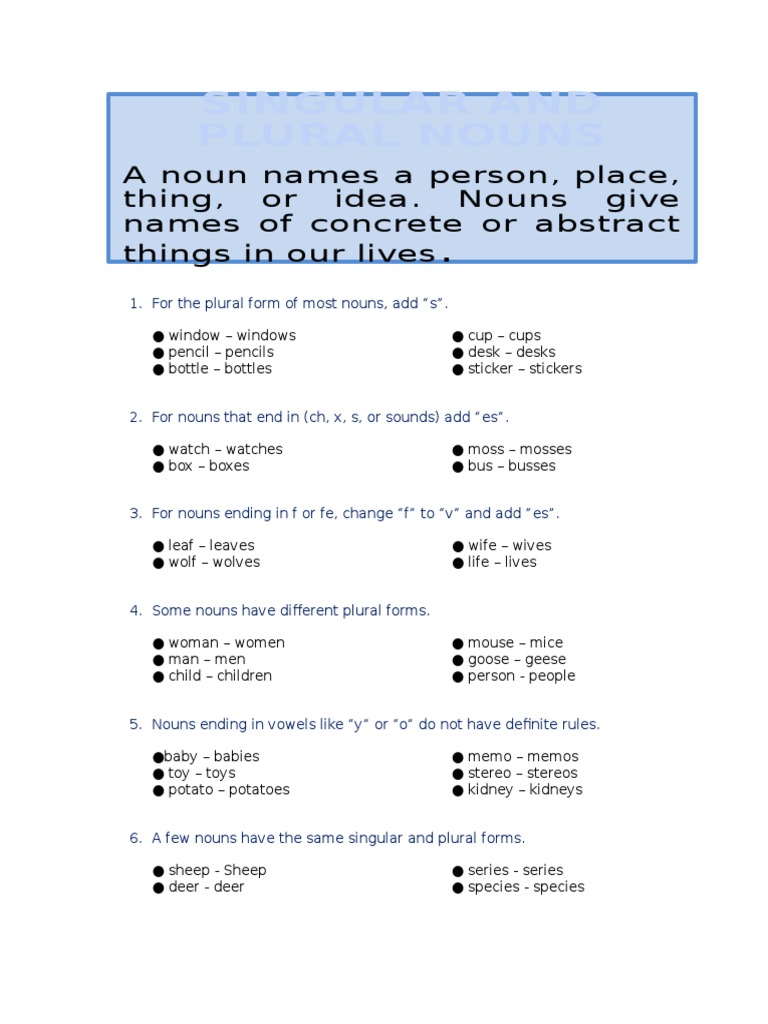 Singular and Plural Nouns Guide | PDF | Language Arts & Discipline