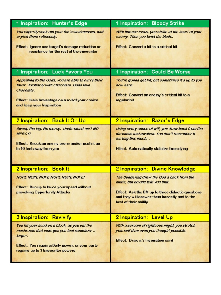 D&amp;D 4e / 5e Inspiration Cards | PDF | Leisure