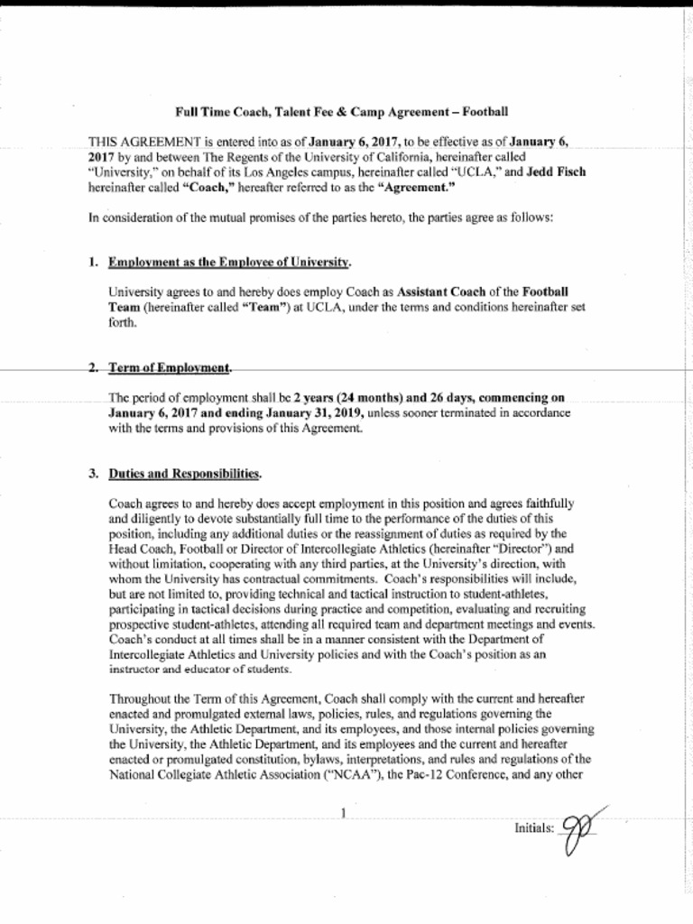Jedd Fisch UCLA Contract | PDF