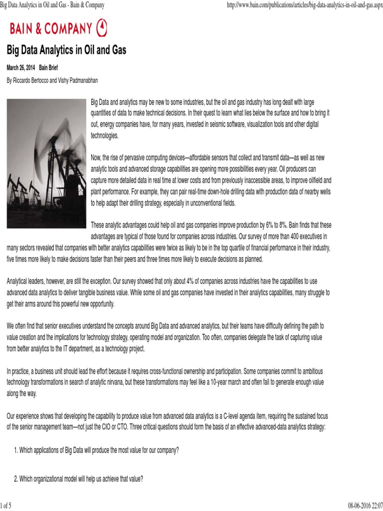 Big Data Analytics in Oil and Gas - Bain & Company | PDF | Analytics ...