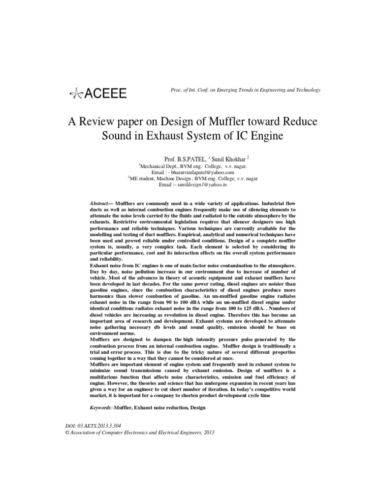 A Review Paper On Design of Muffler Toward Reduce Sound in Exhaust ...
