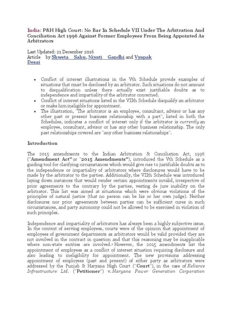 Schedule VII Arbitration Arbitration Discovery (Law)