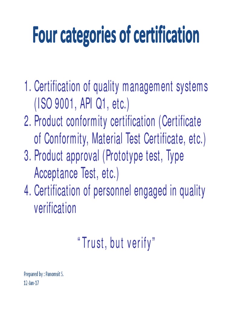 Categories of Certification 12-Jan-17 | PDF | Business | Finance ...