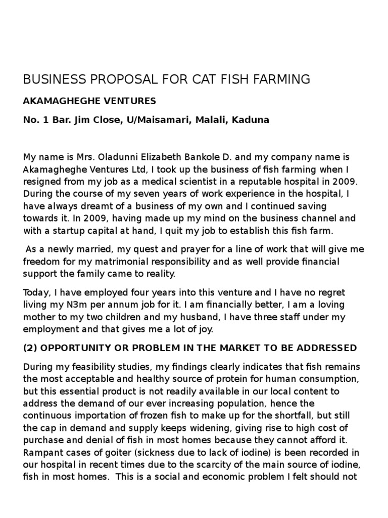 Business Proposal for Fish Farming 3 Agriculture Profit (Accounting)