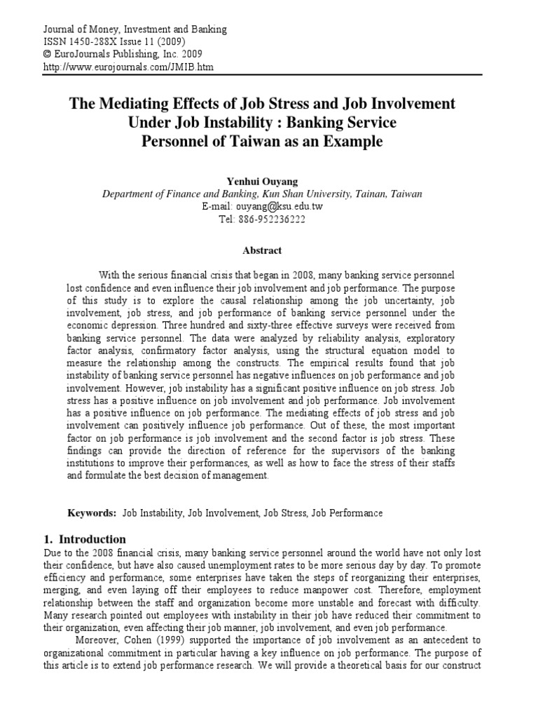 36.the Mediating Effects of Job Stress and Job Involvement (Good) | PDF ...