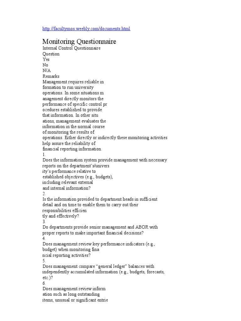 University Monitoring Questionnaire Guide | PDF | Margin Of Error ...