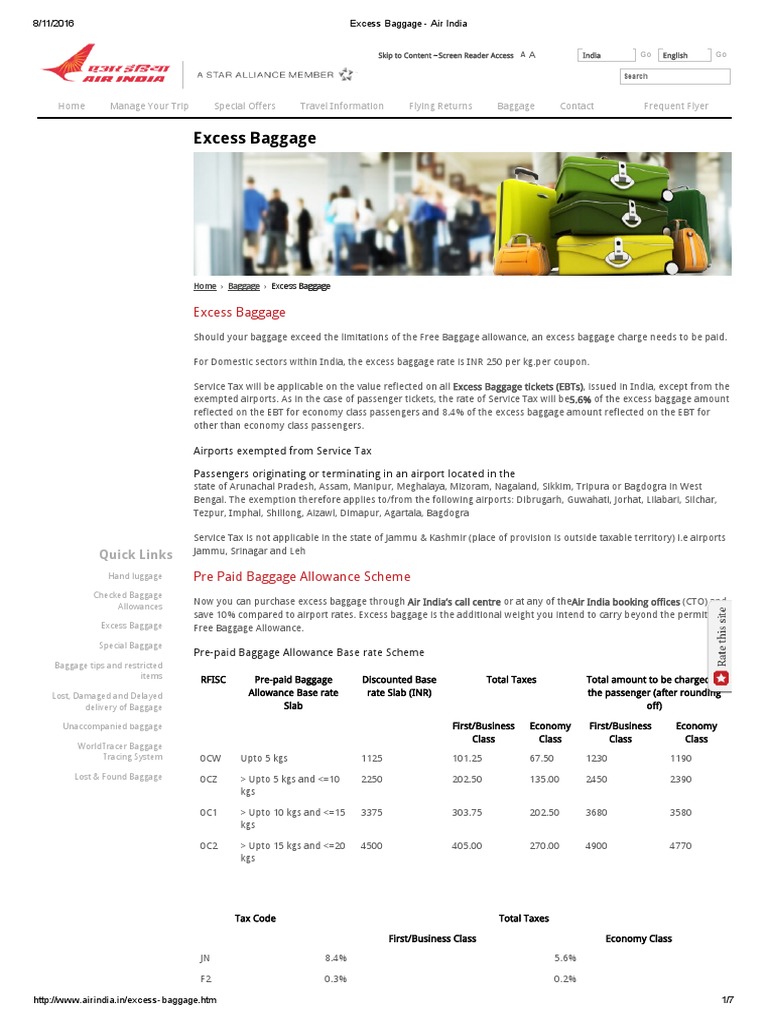 Excess Baggage Air India Baggage Airport