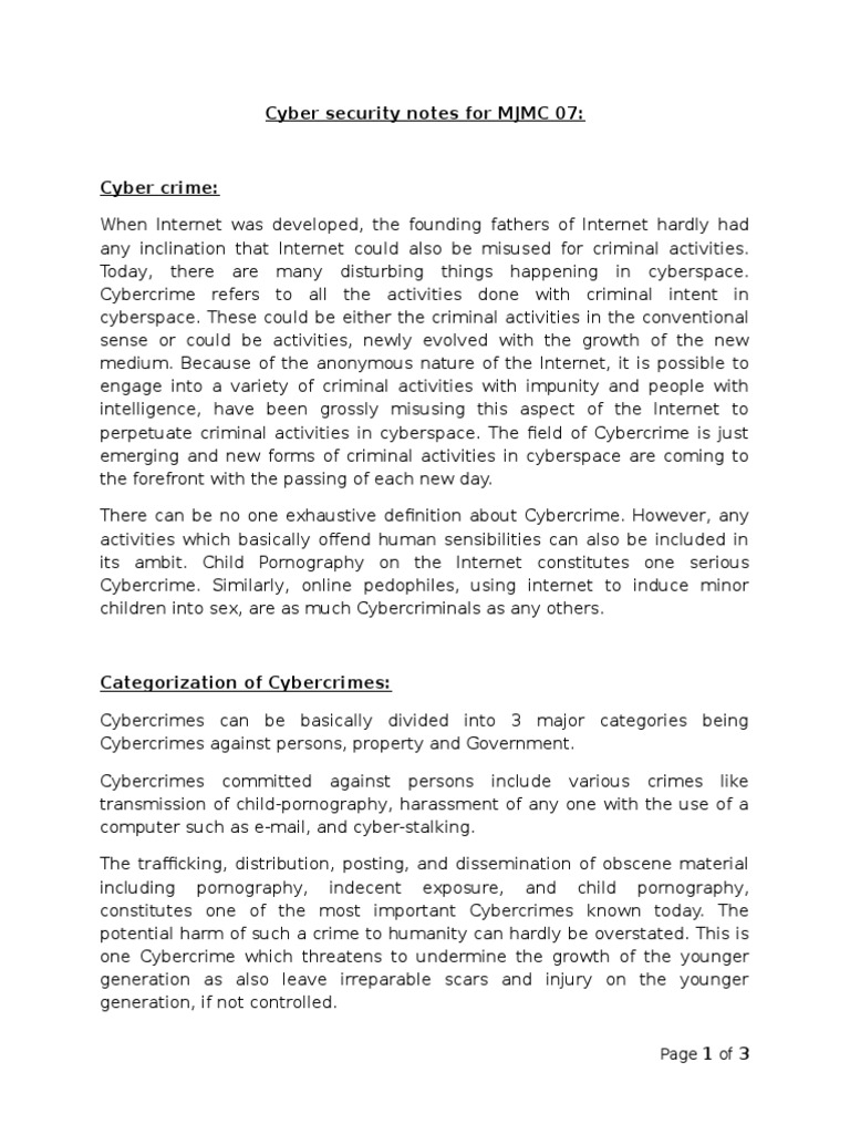Cyber Security Notes on Cybercrime | PDF | Cybercrime | Child Pornography