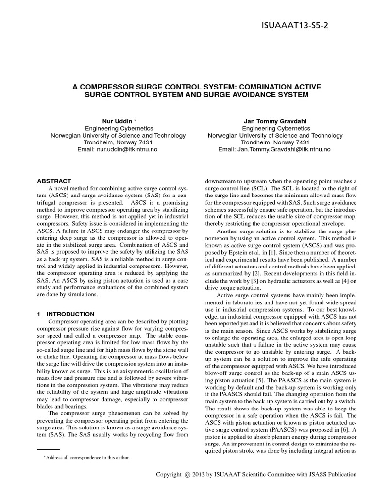 A Compressor Surge Control System: Combination Active Surge Control ...