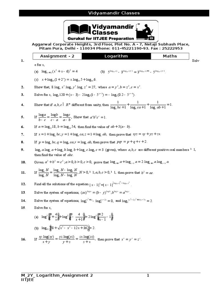 Logarithm Assignment Solutions | PDF