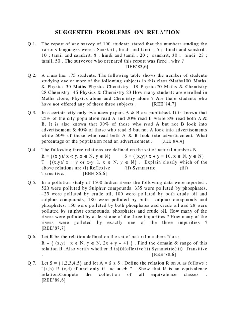 Survey Problems on Relations and Statistics | PDF | Teaching Mathematics