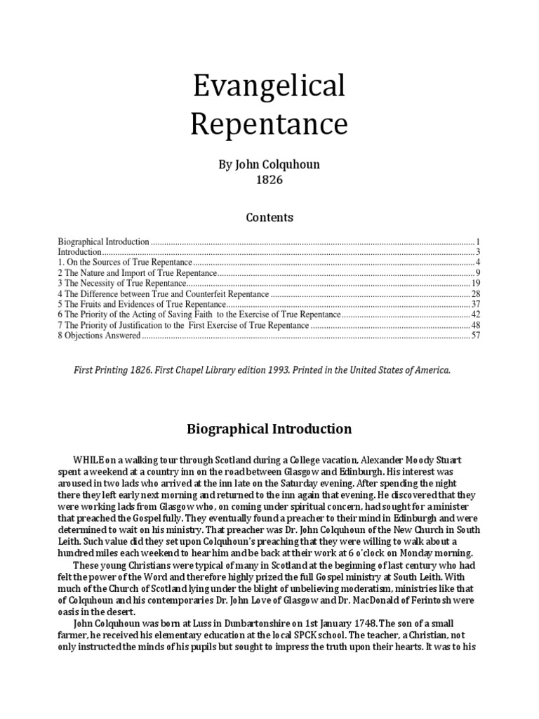 Colquhoun's Evangelical Repentance | PDF | Repentance | Penance