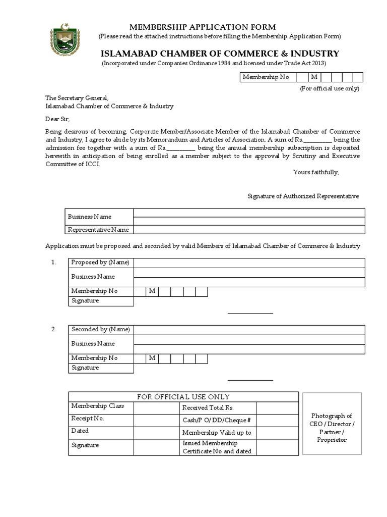 Membership Application Form Identity Document Partnership