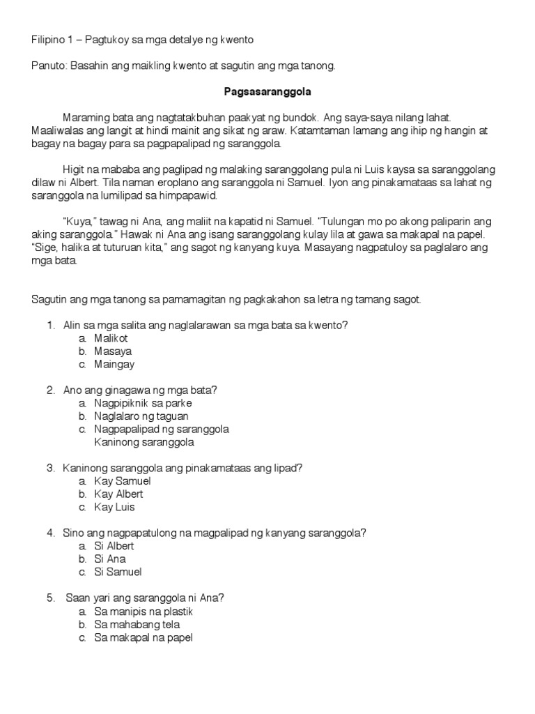 filipino 1 pagtukoy sa mga detalye ng kwento1 pdf