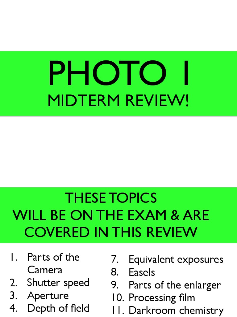 Photo 1 Midterm Review 2017 PDF Exposure (Photography) Shutter Speed