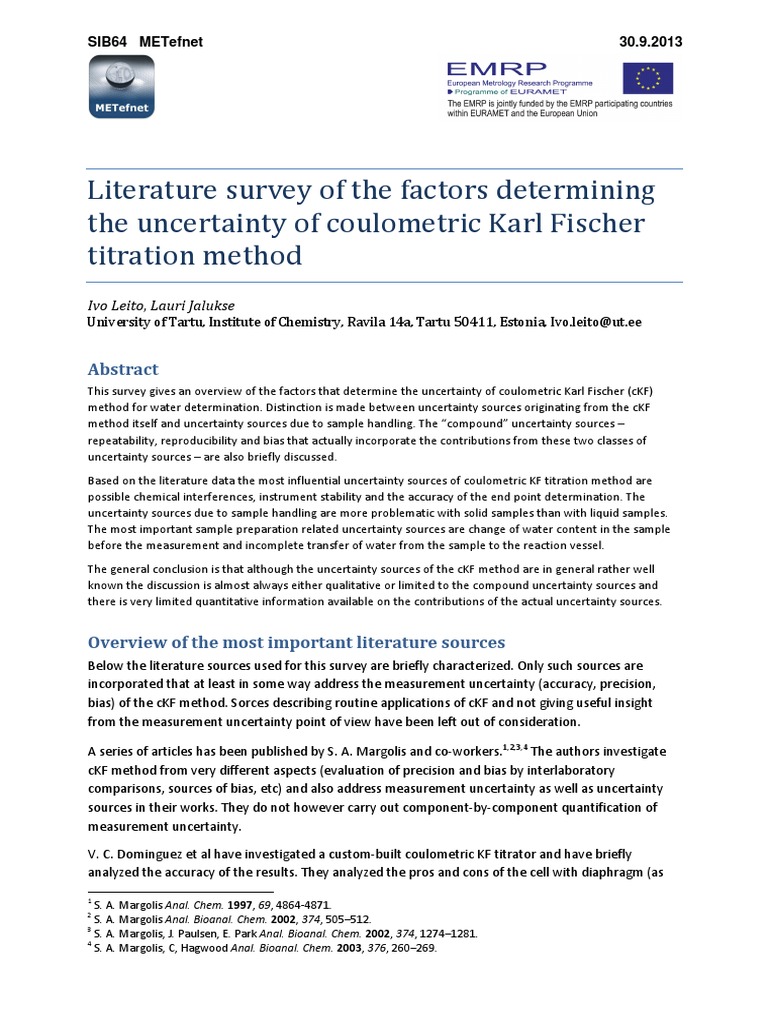 Coulometric KF Titration Measurement Uncertainty Sources Survey PDF