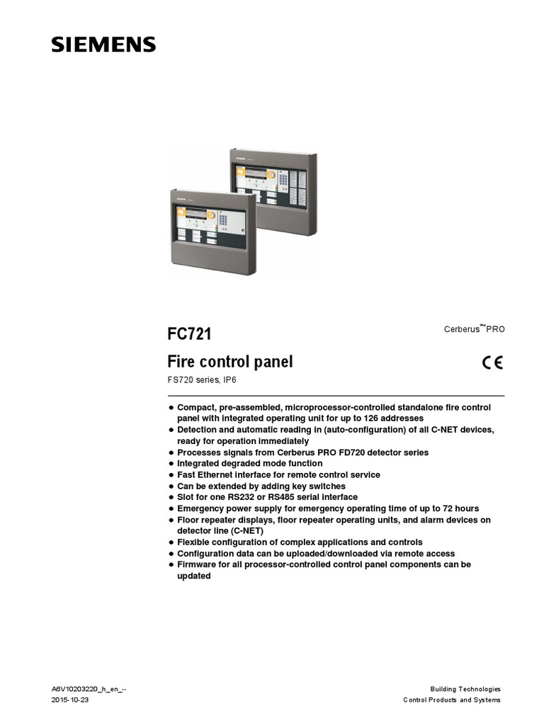 FC721 Fire Control Panel: Cerberus PRO | PDF