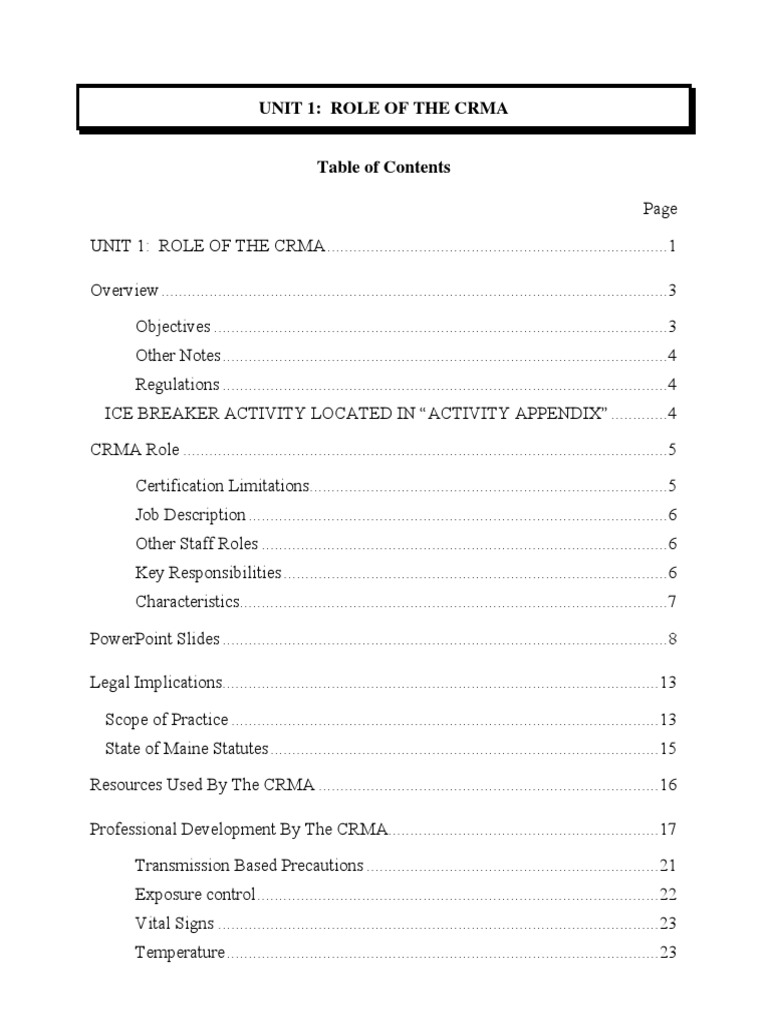 Crma Unit 1 Crma Roles | PDF | Pulse | Rectum