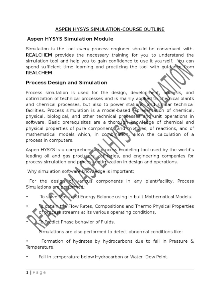 Aspen HYSYS Simulation Course Outline | PDF | Systems Theory | Physical ...
