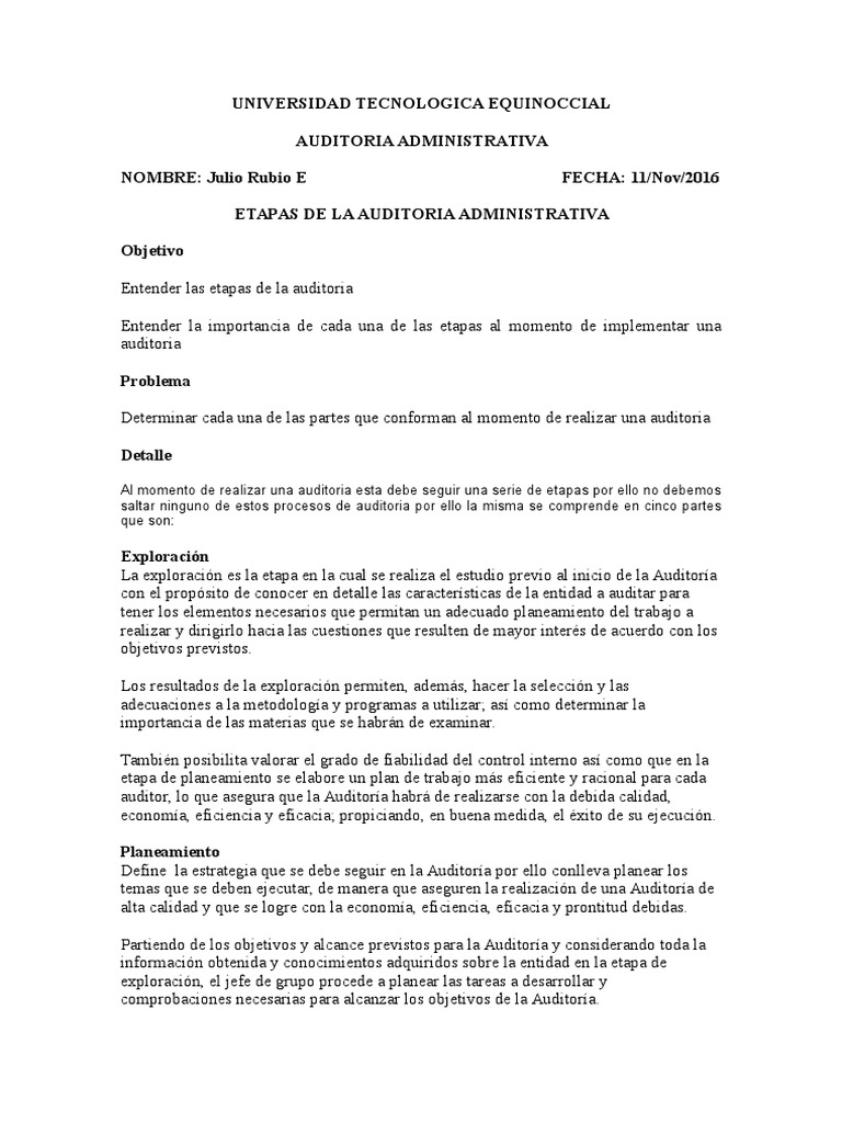 Etapas de La Auditoria Administrativa | PDF | Auditoría financiera ...