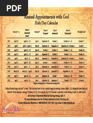 Holy Day Calendar - Annual Appointments with God