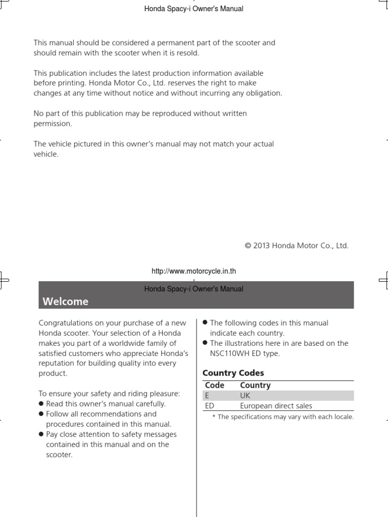 Honda Spacy i Owners Manual Eng | Tire | Motor Oil