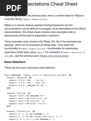 Rspec Expectations Cheat Sheet Boolean Data Type Software Development