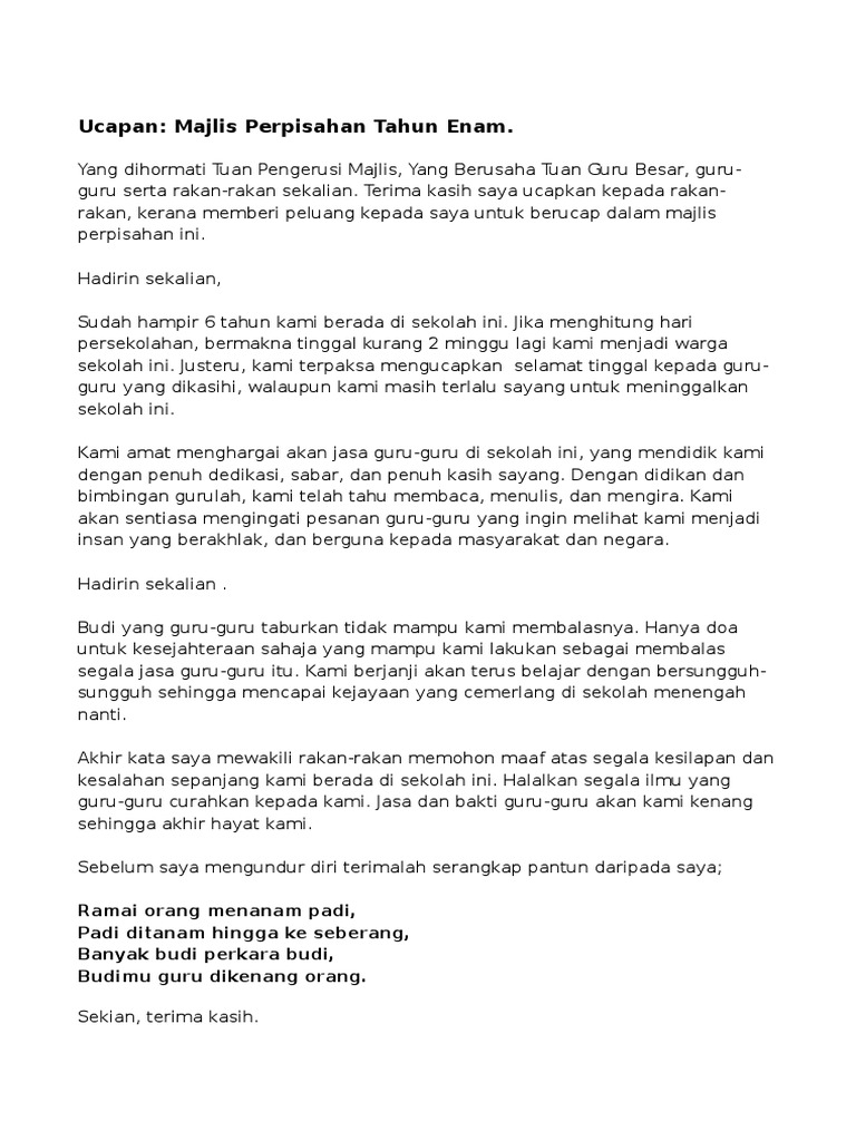 Ucapan Ketua Pengawas Perpisahan Pdf