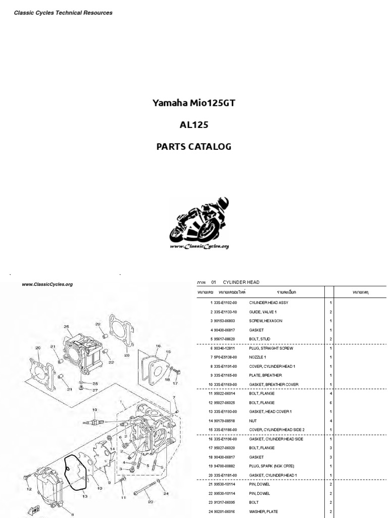 Yamaha AL125 Mio 125 GT Illustrated Parts List Diagram Manual