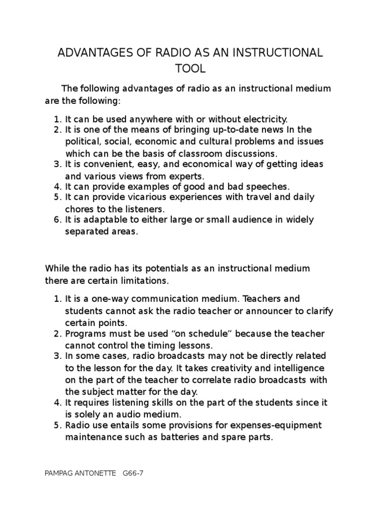 Advantages of Radio As An Instructional Tool
