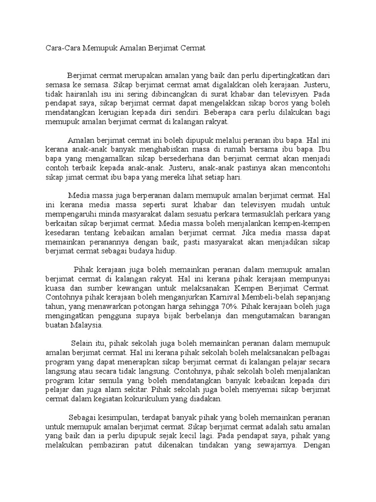 Cara Cara Memupuk Amalan Berjimat Cermat Pdf