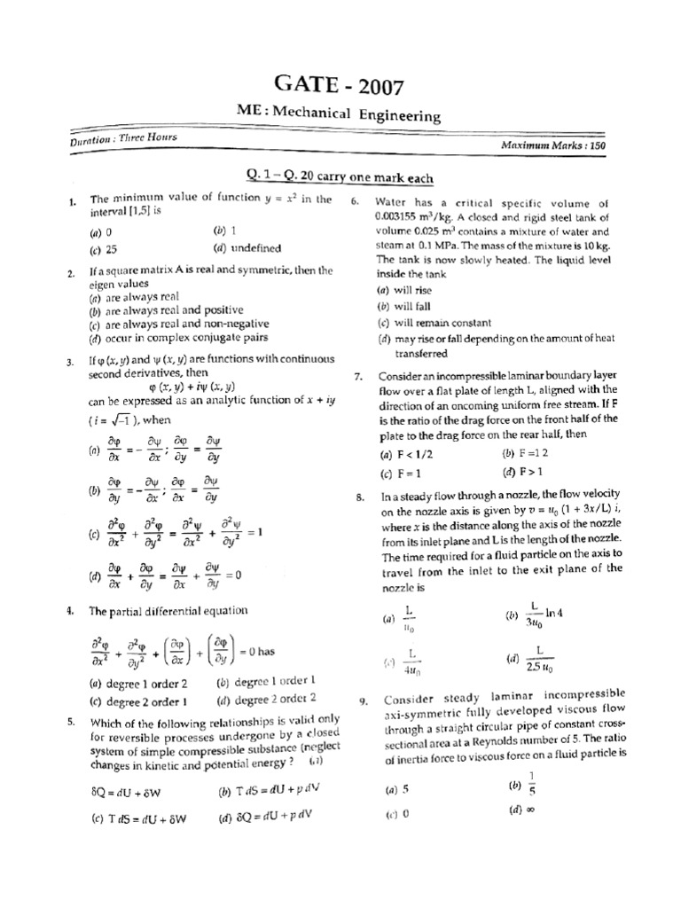 GATE-ME-2007 With Key PDF | PDF