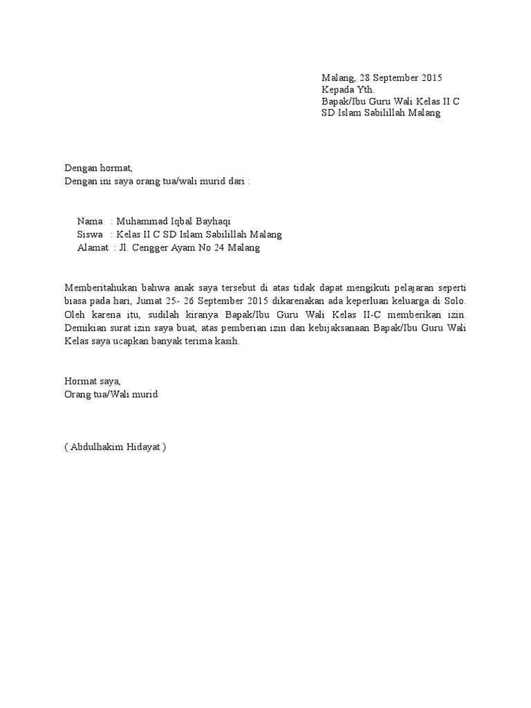 Download 79+ Contoh Surat Surat Izin Sekolah Islam Gratis Terbaru