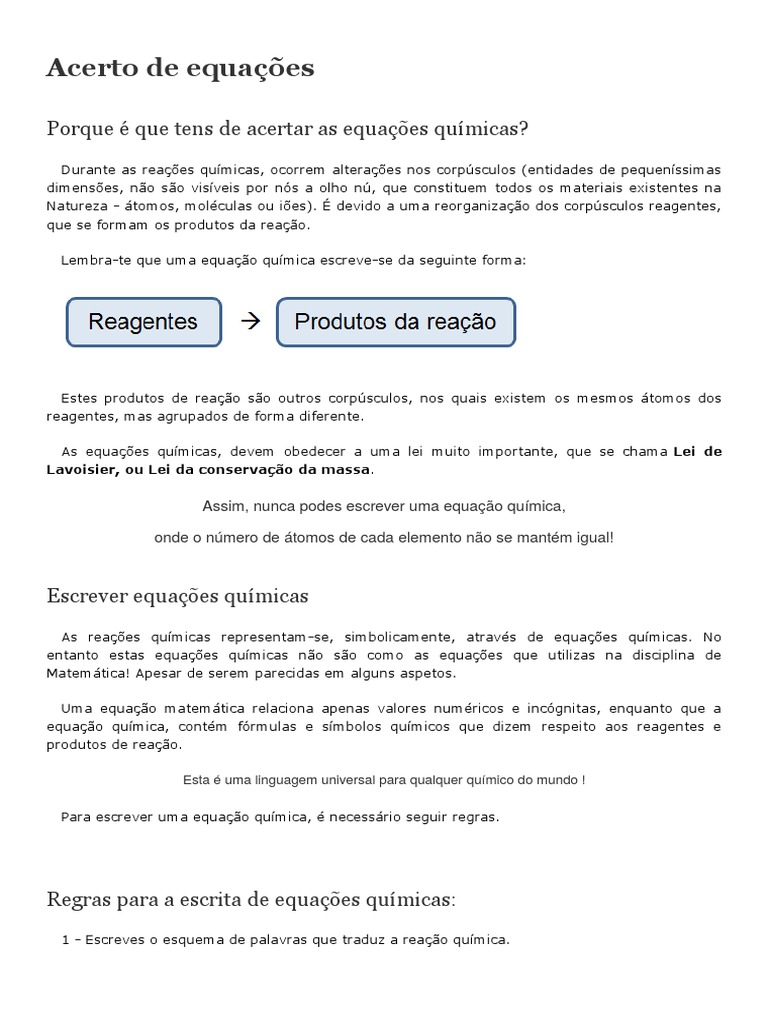 Acerto de Equações | PDF | Reações químicas | Química