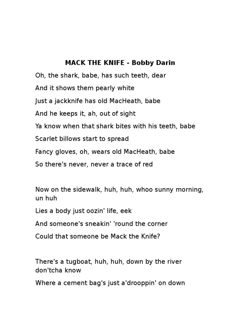 Mack The Knife Lyrics PDF