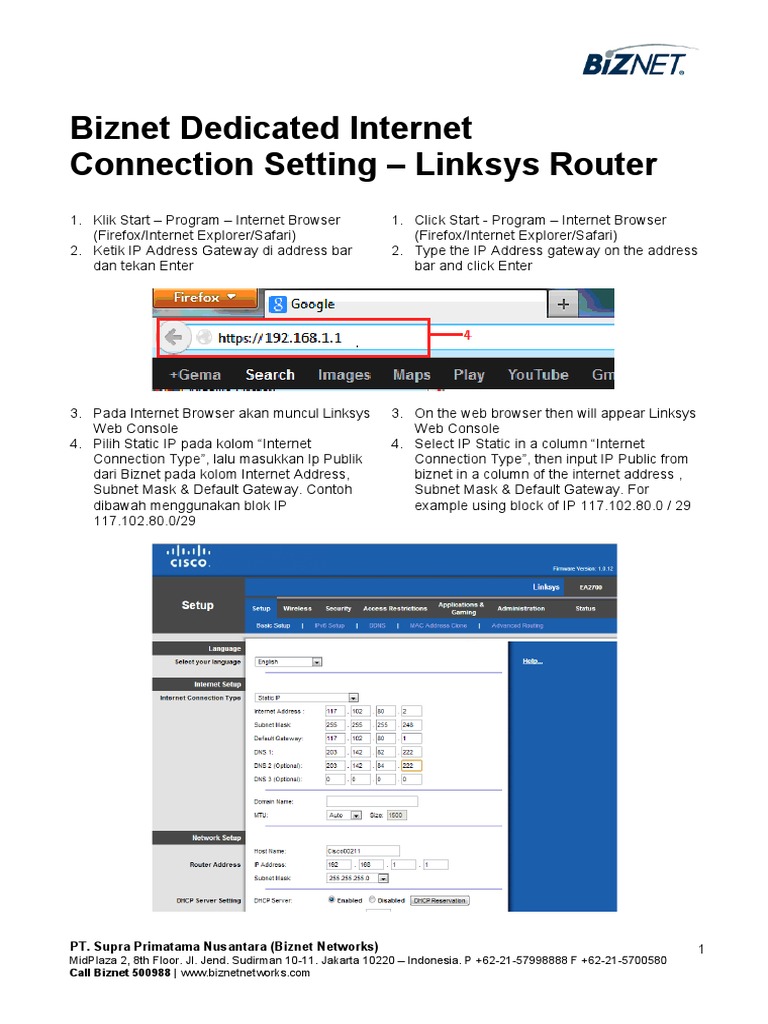 Biznet Dedicated Internet - Connection Setting - Linksys Router | PDF ...