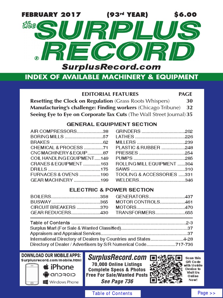 FEBRUARY 2017 Surplus Record Machinery & Equipment Directory | PDF |  Engines | Numerical Control