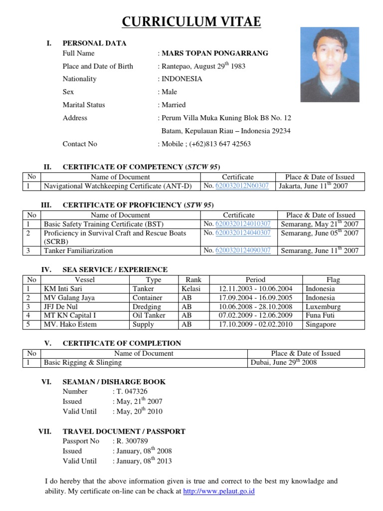 Cv Pelaut Pdf