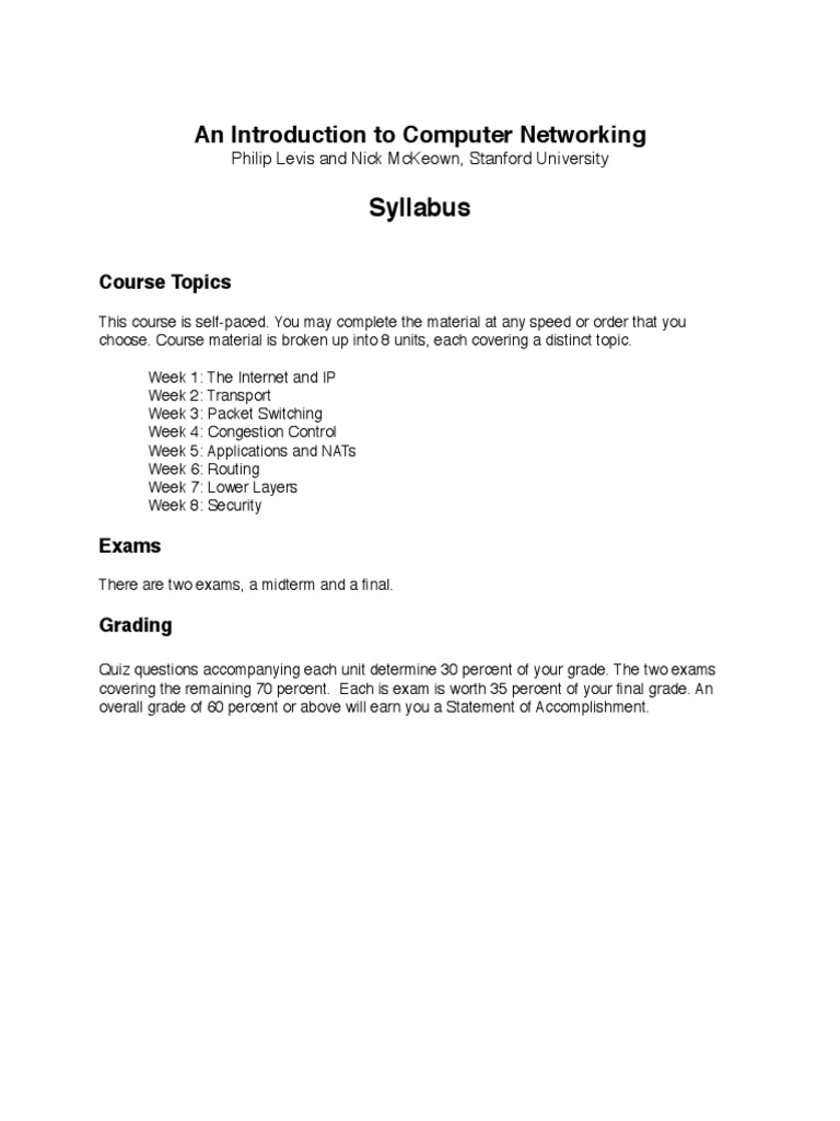 An Introduction To Computer Networking Syllabus PDF