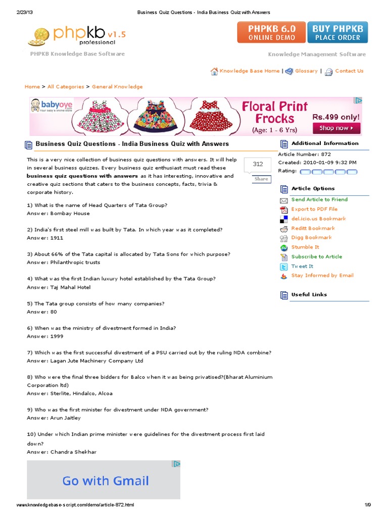 Business Quiz Questions India Business Quiz With Answers