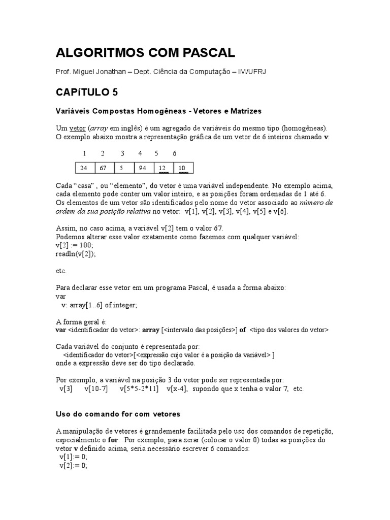 Vetores e Matrizes em Pascal | PDF | String (Ciência da Computação ...