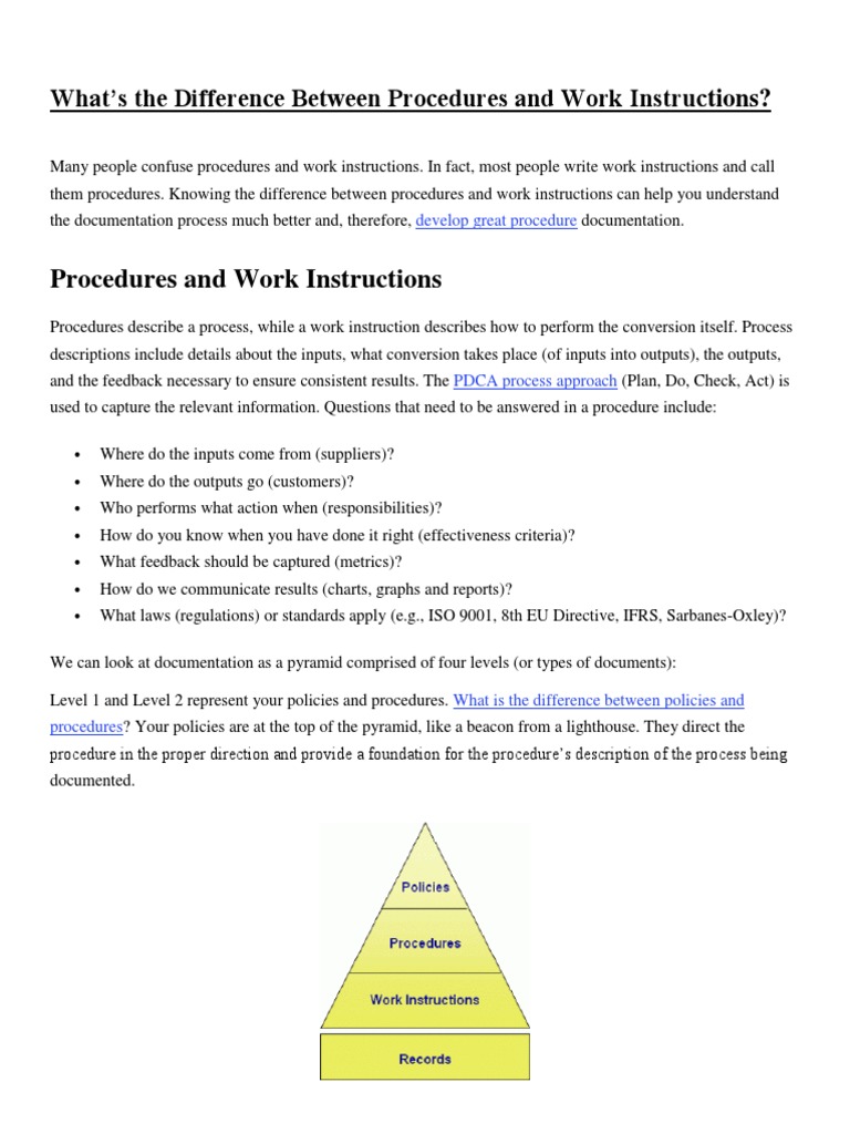 Distinguishing Procedures from Work Instructions | PDF | Iso 9000 ...