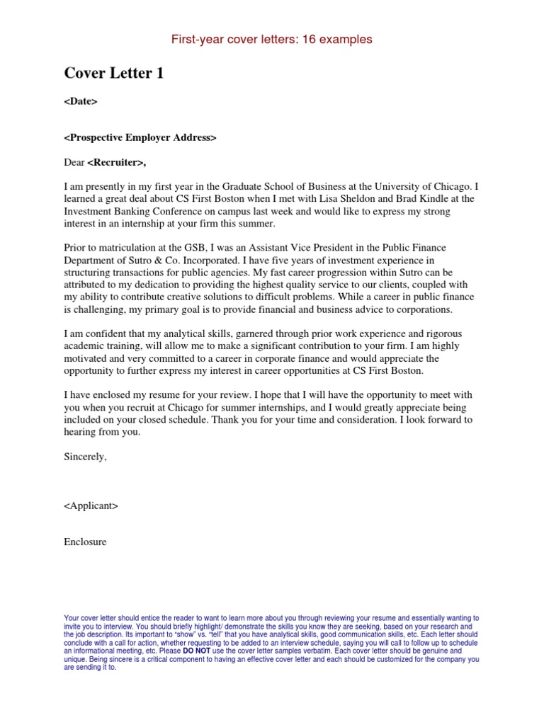 Internship Cover Letters Examples | Master Of Business ...