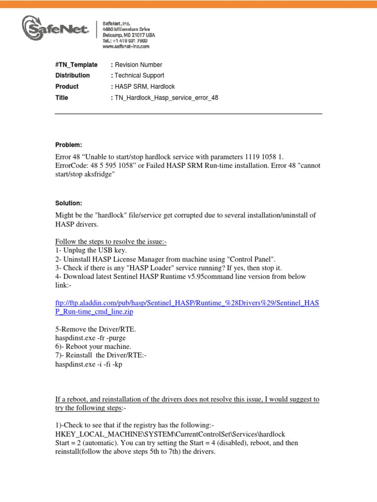 HASP Hardlock Service Error 48 PDF