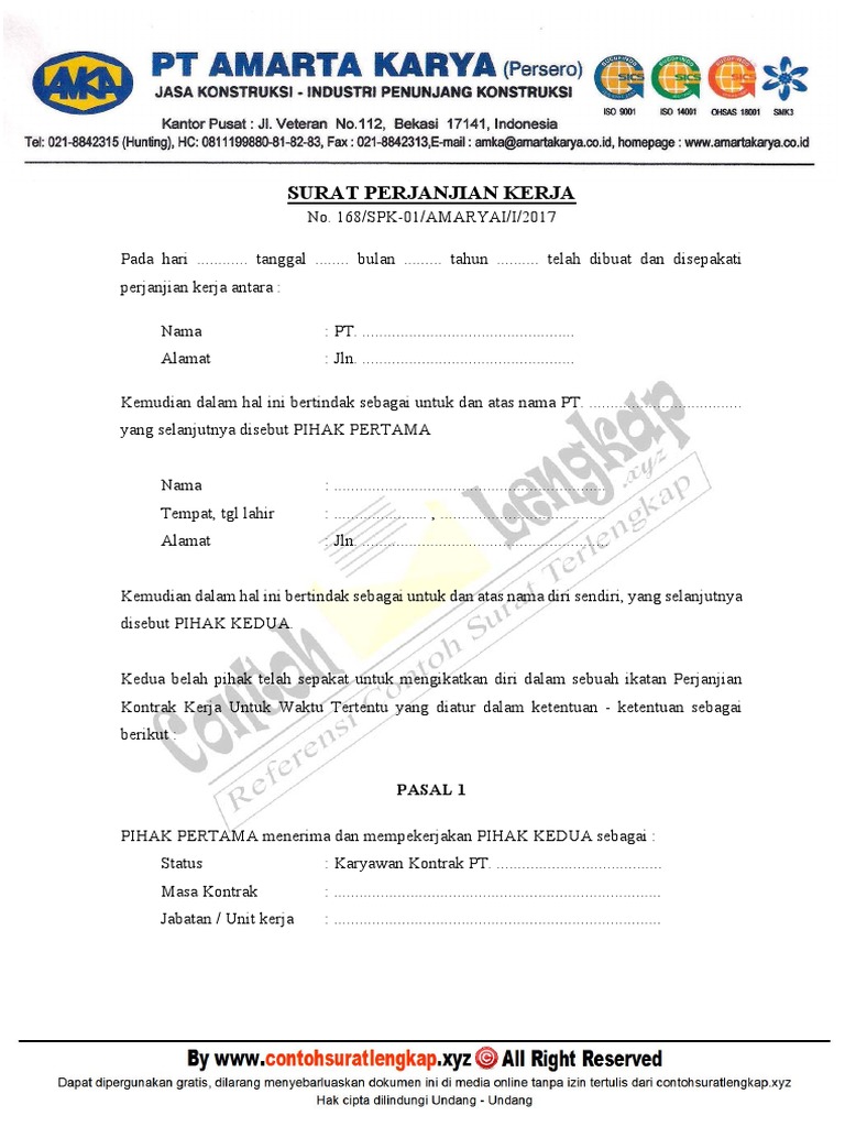 Contoh Kontrak Kerja Bebas Contoh Surat Pernyataan Bebas